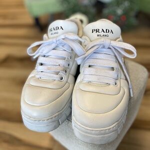 Prada Off-White Leather Footwear